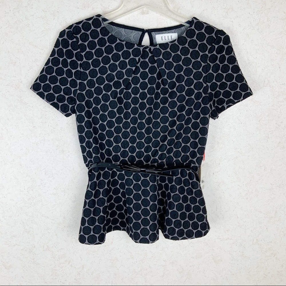 Elle Clovis Dot peplum polka dot top with belt